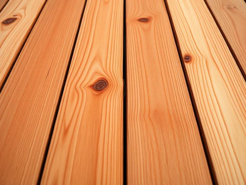 Close-up of warm amber western red cedar deck boards with tight knots